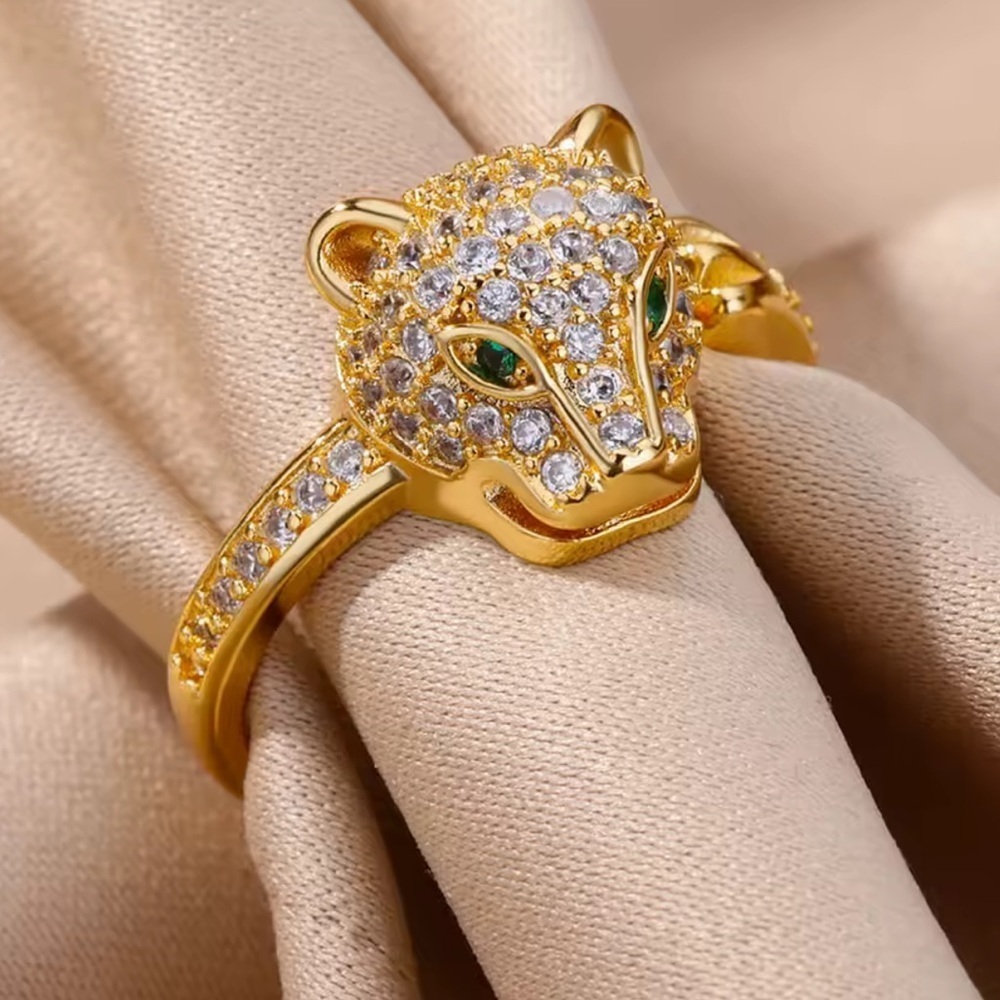 Golden Panther Emerald Eyes Ring - Picture 2 of 7